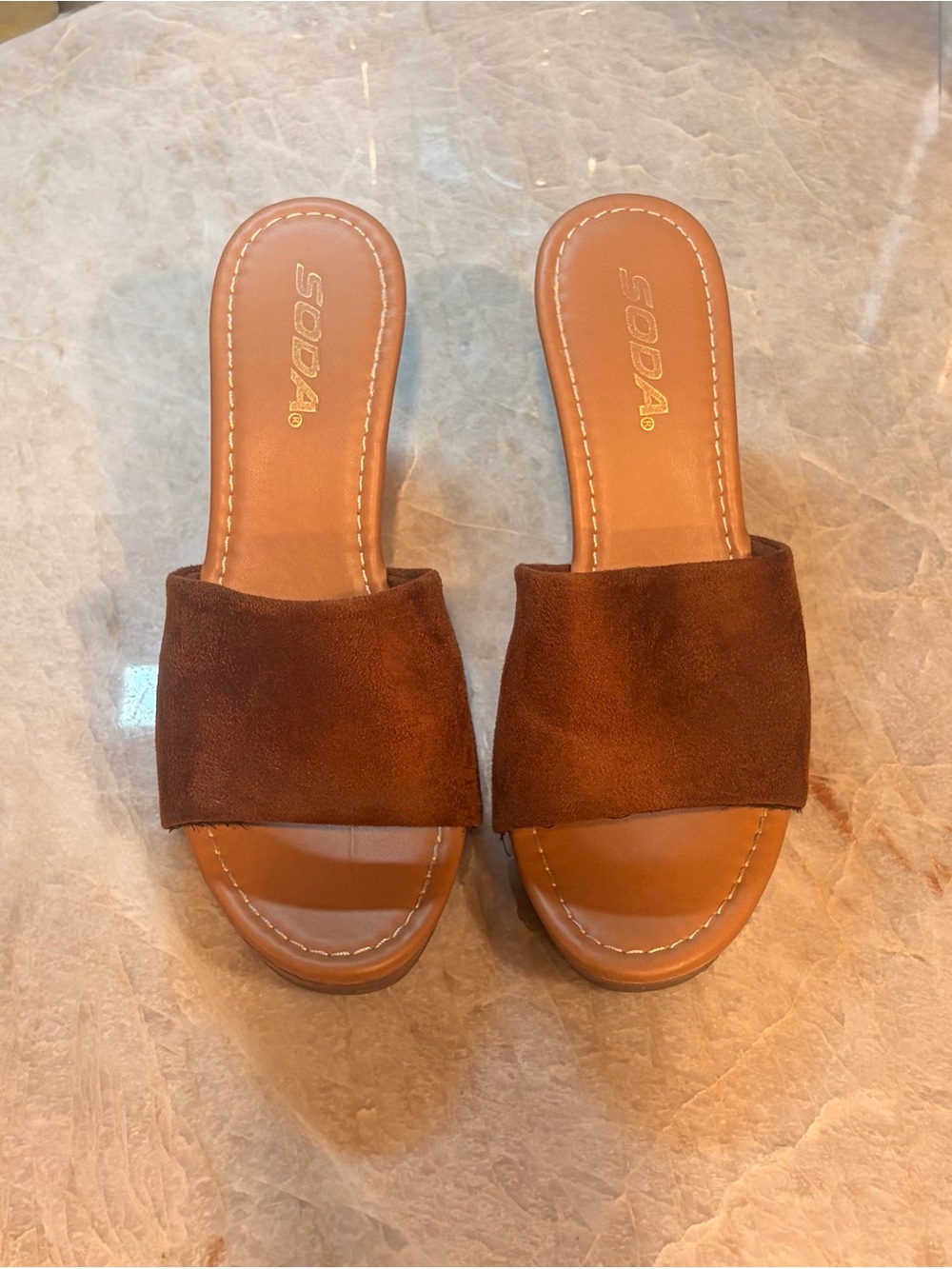 Soda Brown Suede Slide Mules